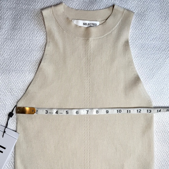 NWT Selected Femme SLFSOLINA KNIT TOP NOOS Sleeveless top Size M Birch Cream - Picture 9 of 14
